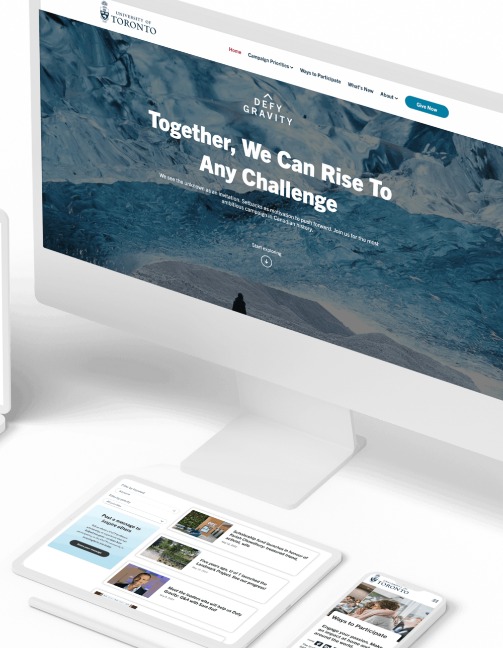 Defy Gravity website on mockup screens